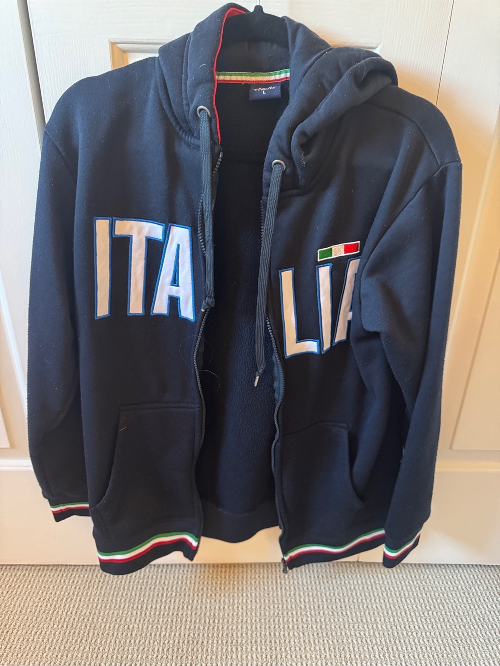 Venezia Navy Hooded Shirt Jacket with Tricolor Trim